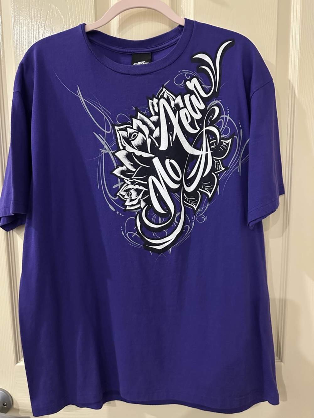 Women’s No Fear Purple Graphic Tee with Script Floral Design & Back Design